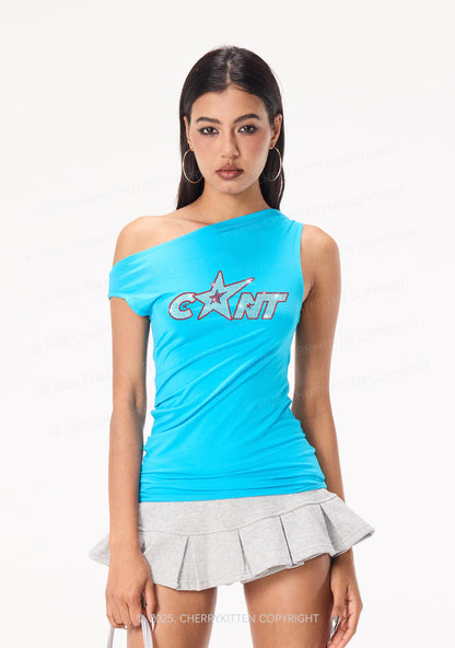 Rhinestone Star Cxxt Y2K Off Shoulder Tank Top Cherrykitten