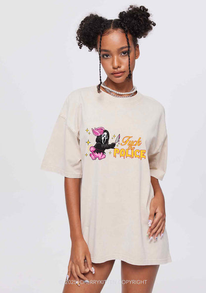 Halloween Fxxk The Police Y2K Shirts Washed Tee Cherrykitten