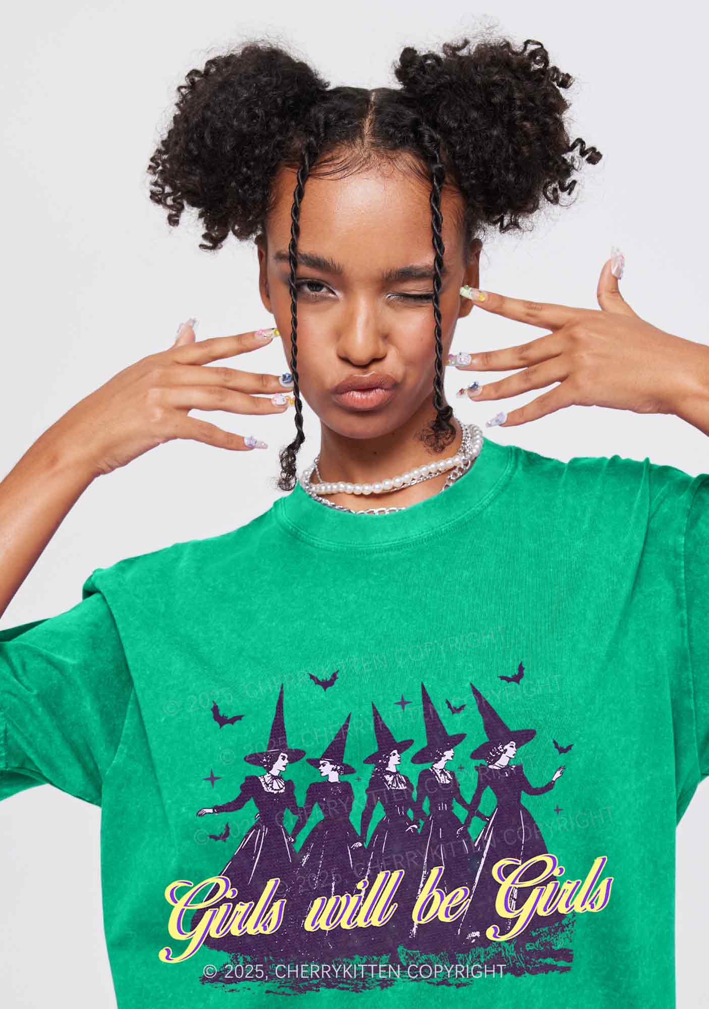 Halloween Witches Will Be Witches Y2K Shirts Washed Tee Cherrykitten