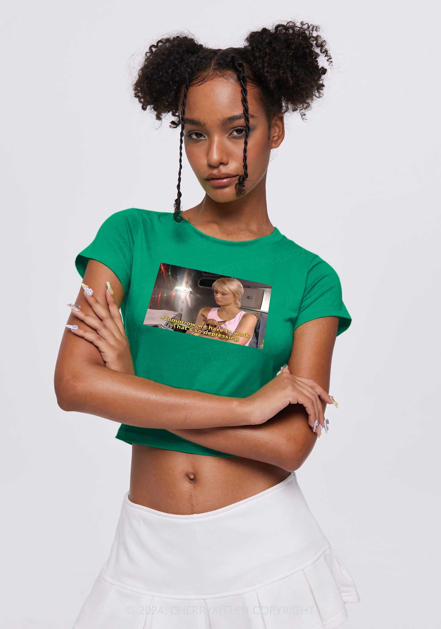 We Have To Work Y2K Baby Tee Cherrykitten
