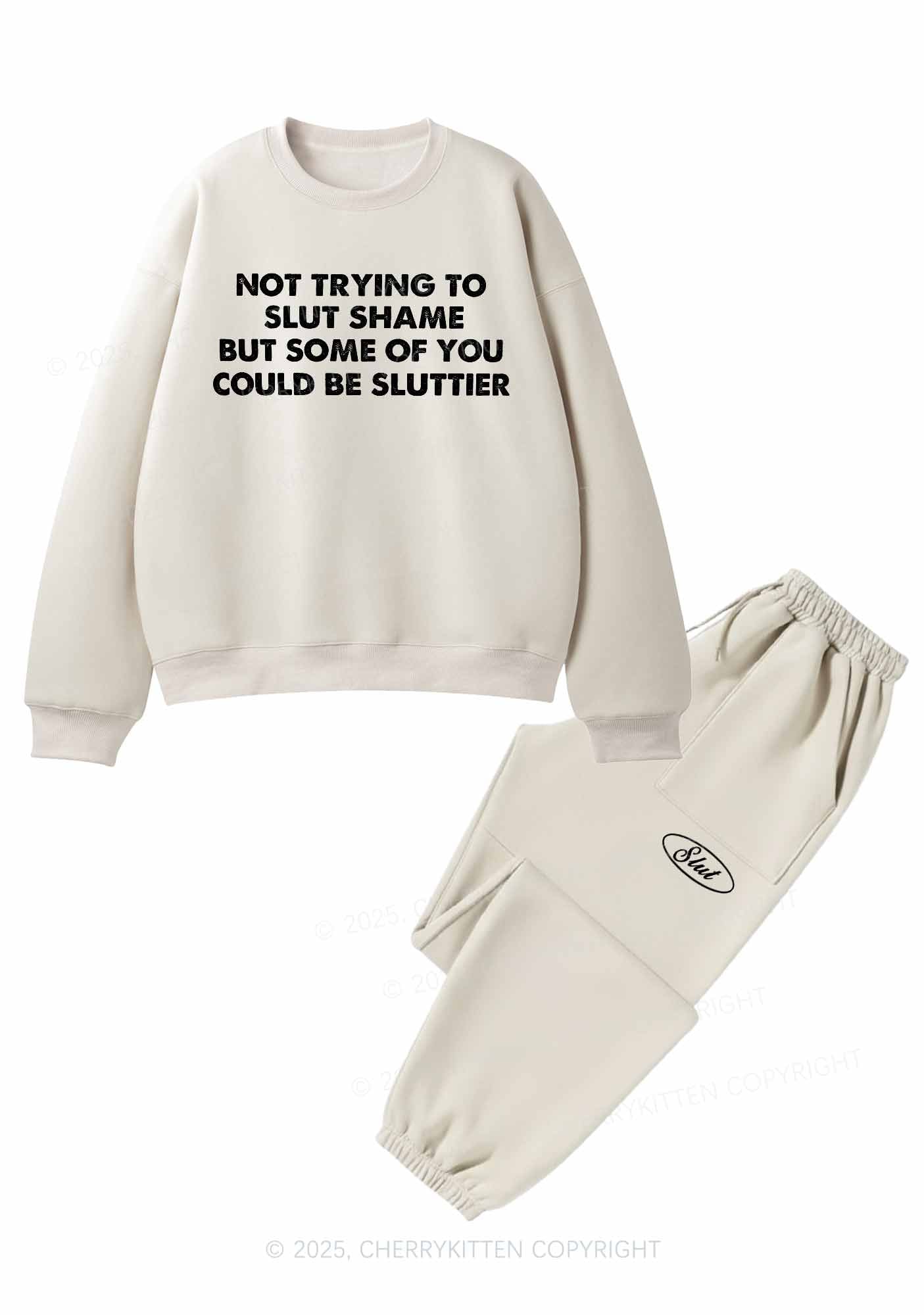 Not Trying To Slxt Shame Y2K Fleece Sweatshirts Set Cherrykitten