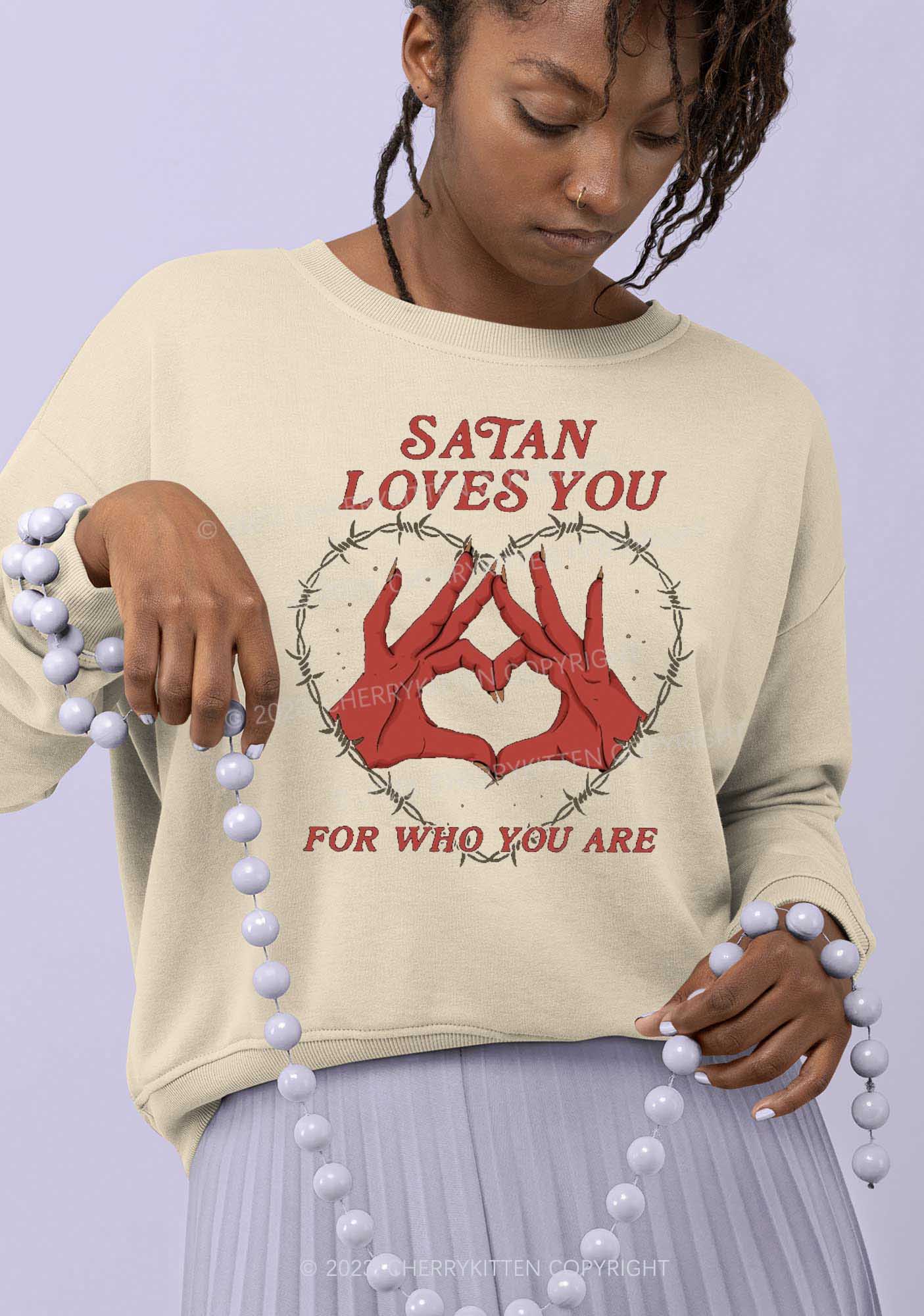 Satan Loves You Heart Halloween Y2K Sweatshirt Cherrykitten