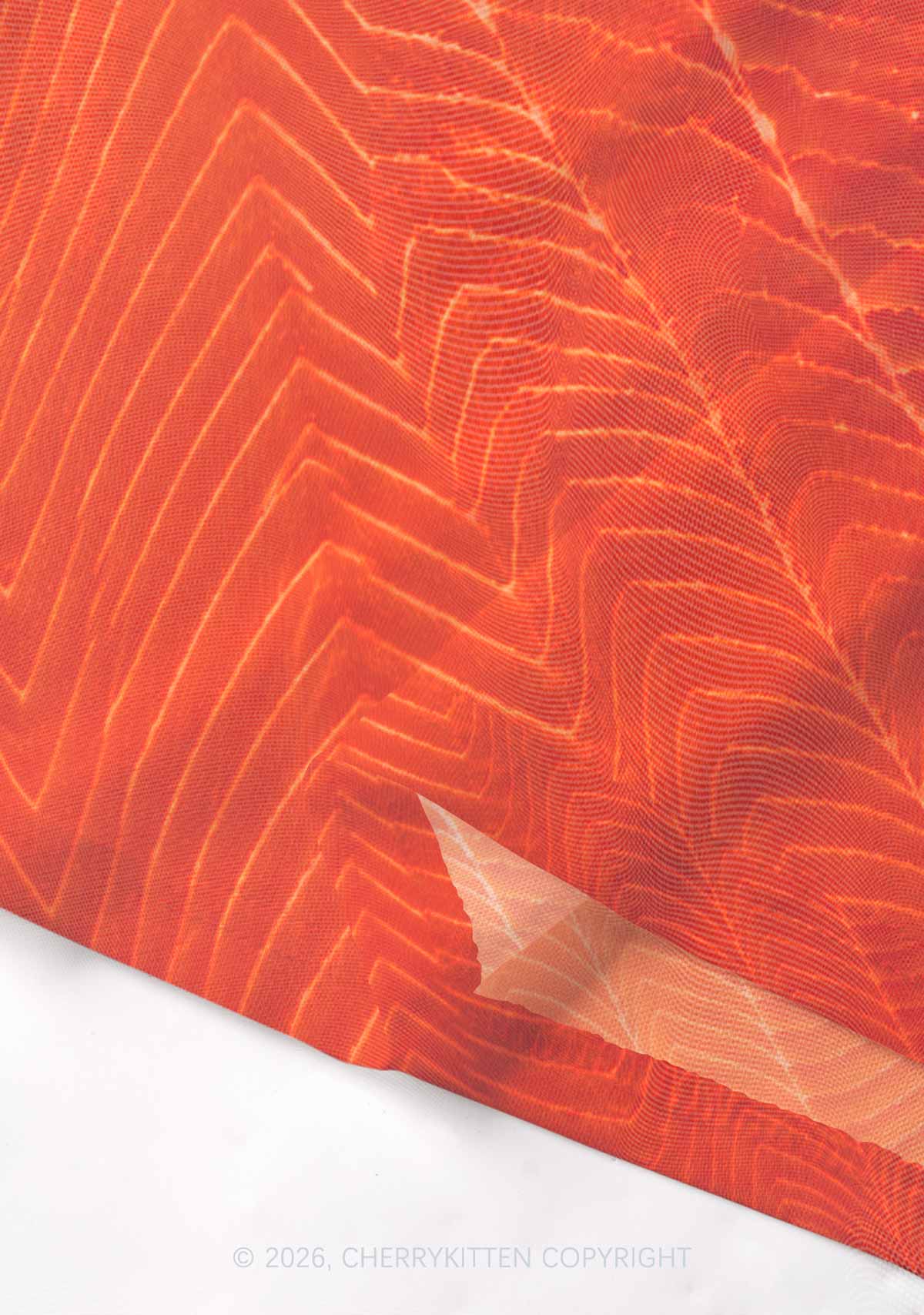 Salmon Meat Texture Y2K Mesh Long Sleeve Crop Top Cherrykitten