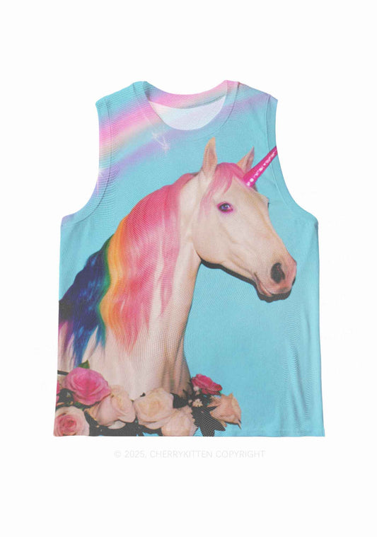 Colorful Unicorn Y2K Mesh Muscle Tank Cherrykitten