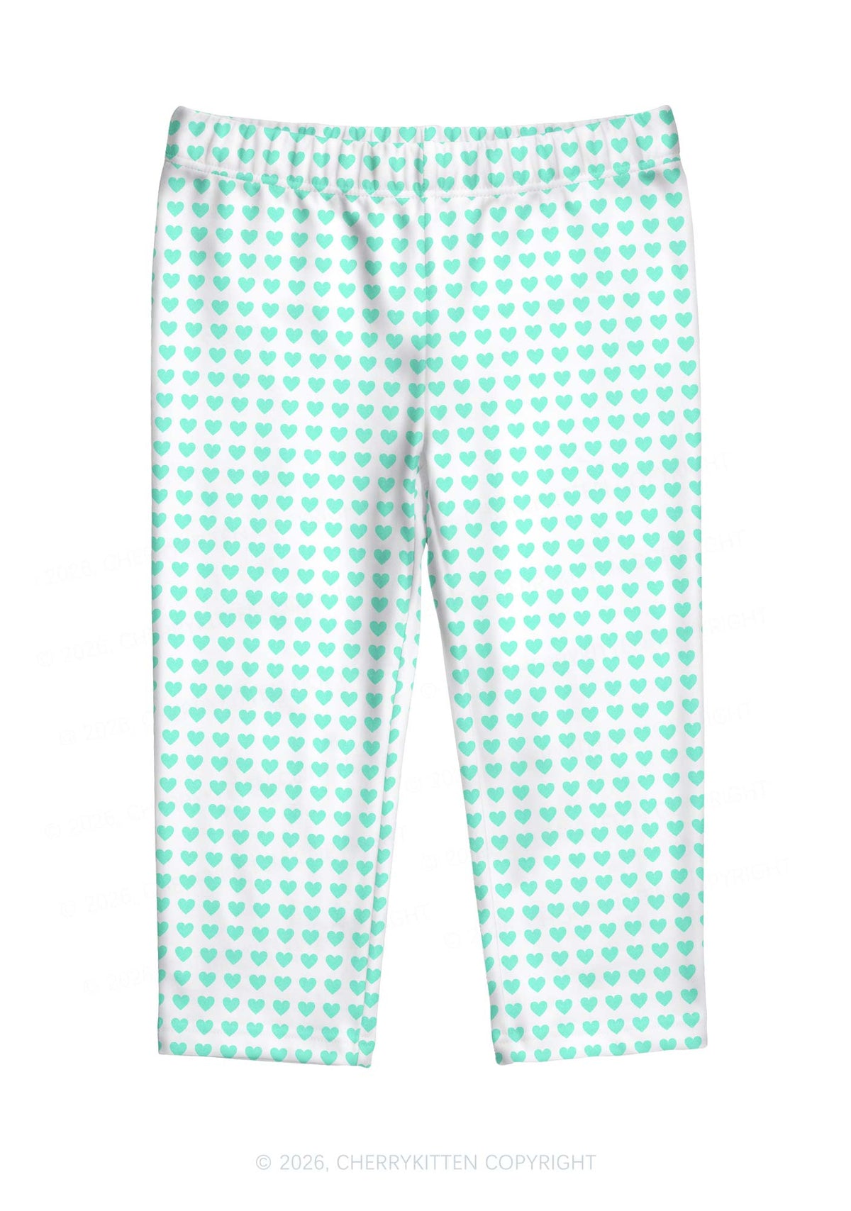 Mint Green Heart On White Y2K Print Capri Pants Cherrykitten