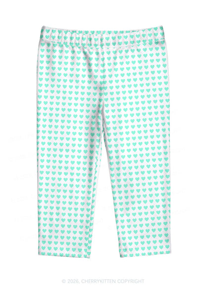 Mint Green Heart On White Y2K Print Capri Pants Cherrykitten