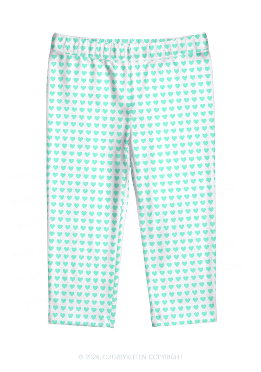 Mint Green Heart On White Y2K Print Capri Pants Cherrykitten