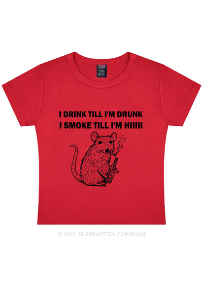 Drunk And Smoke Ratz Y2K Baby Tee Cherrykitten