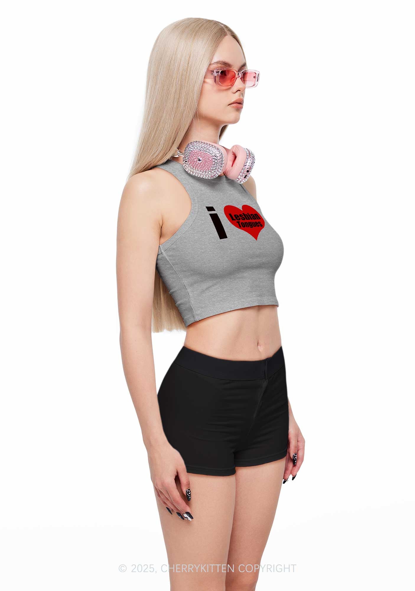 I Love Lesbian Tongues Y2K Crop Tank Top Cherrykitten