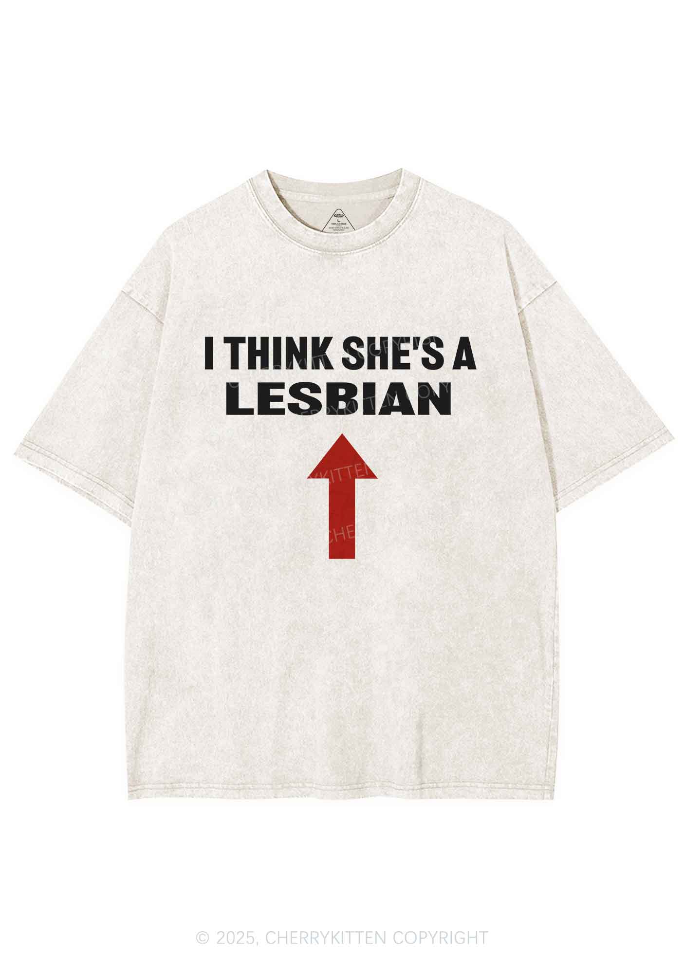 I Think She's A Lesbian Y2K Shirts Washed Tee Cherrykitten