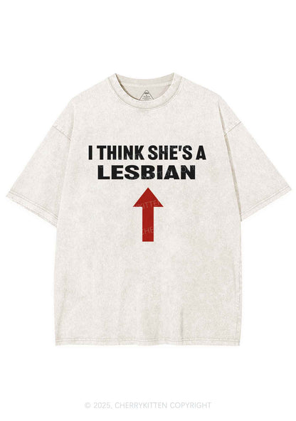 I Think She's A Lesbian Y2K Shirts Washed Tee Cherrykitten
