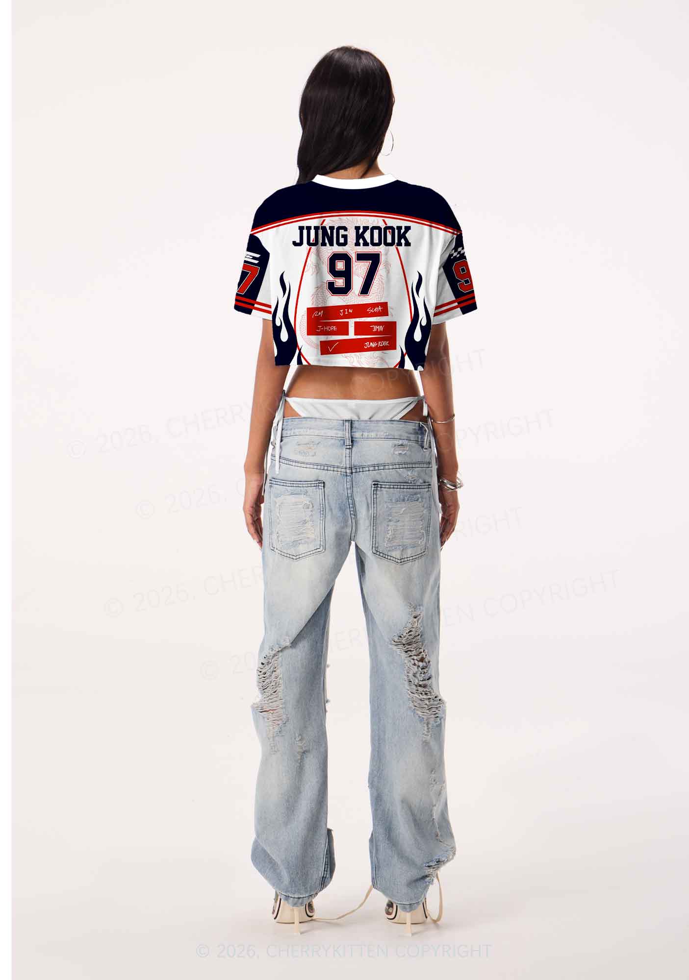 Kpop Red Dragon Y2K Crop Sport Jersey Shirts Cherrykitten