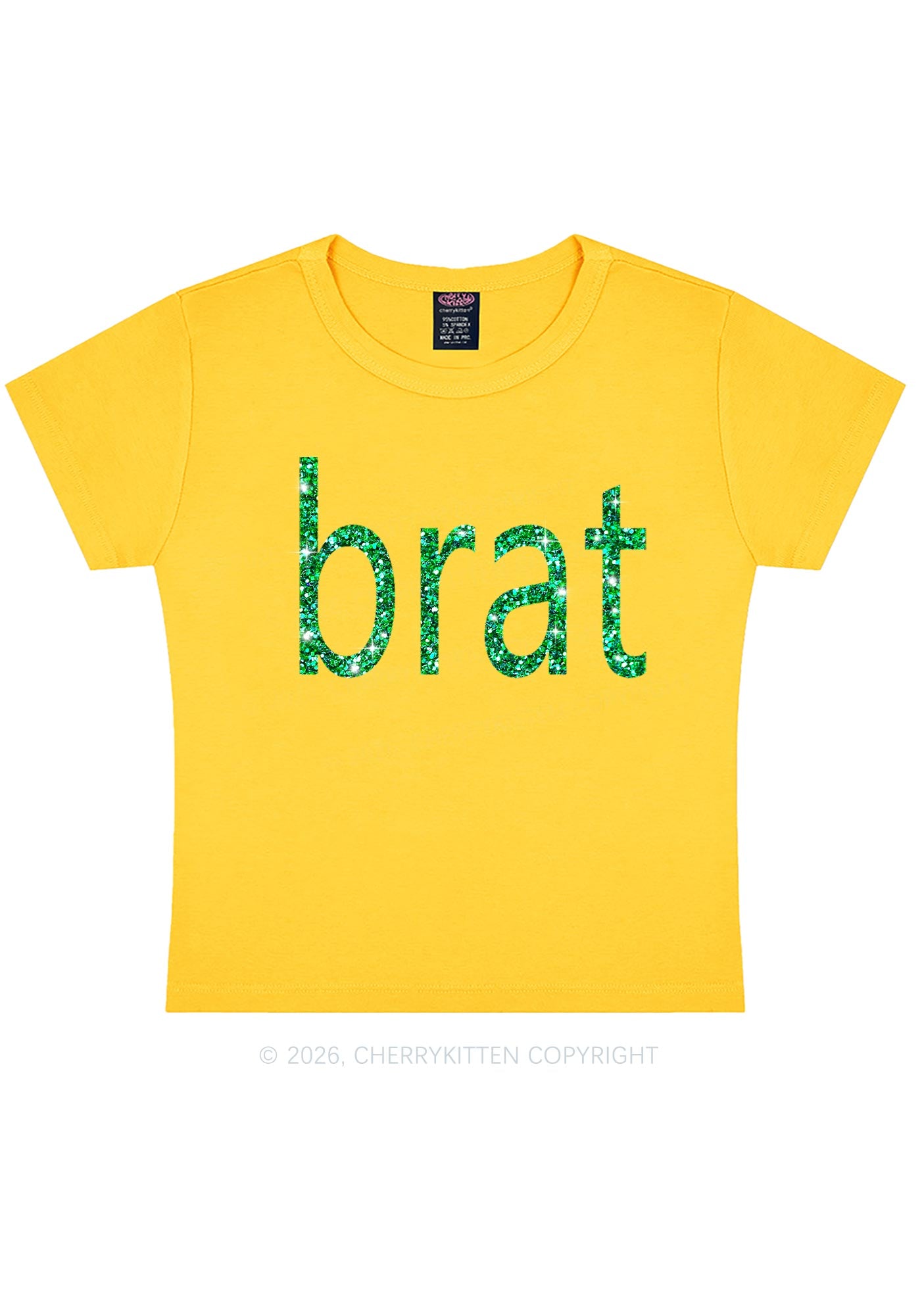 Glitter Green Brat Y2K Baby Tee Cherrykitten