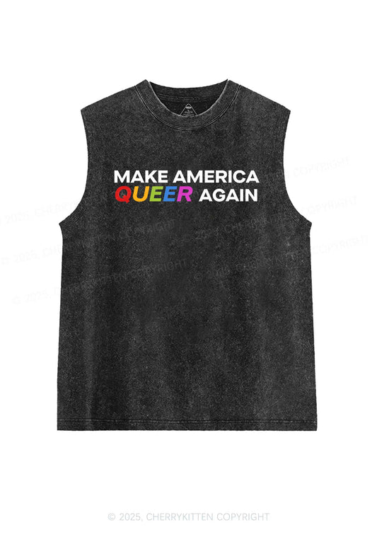 Make America Queer Again Pride Y2K Washed Muscle Tank Cherrykitten