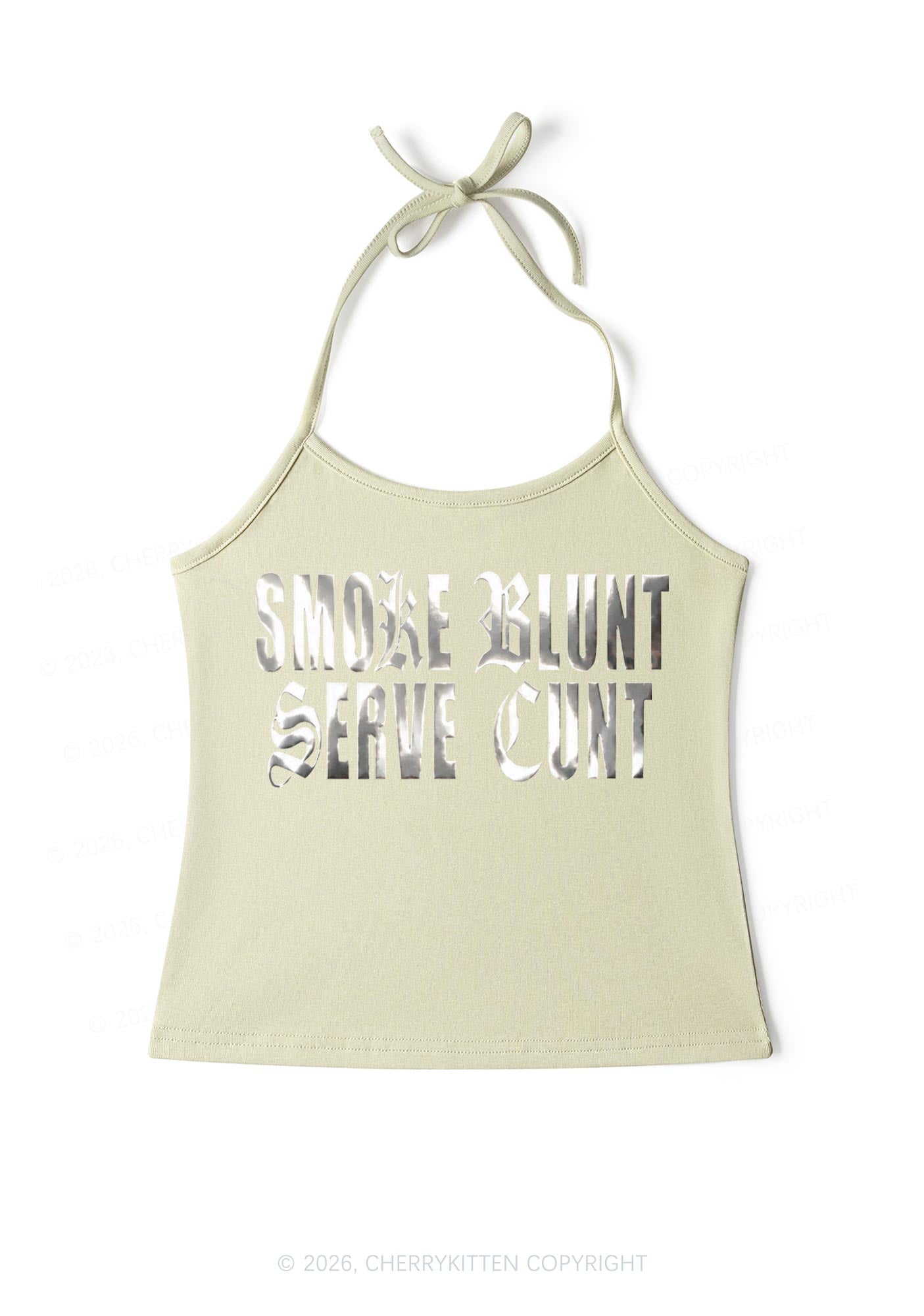 Smoke Blunt Silver Foil Printed Y2K Halter Neck Cami Cherrykitten