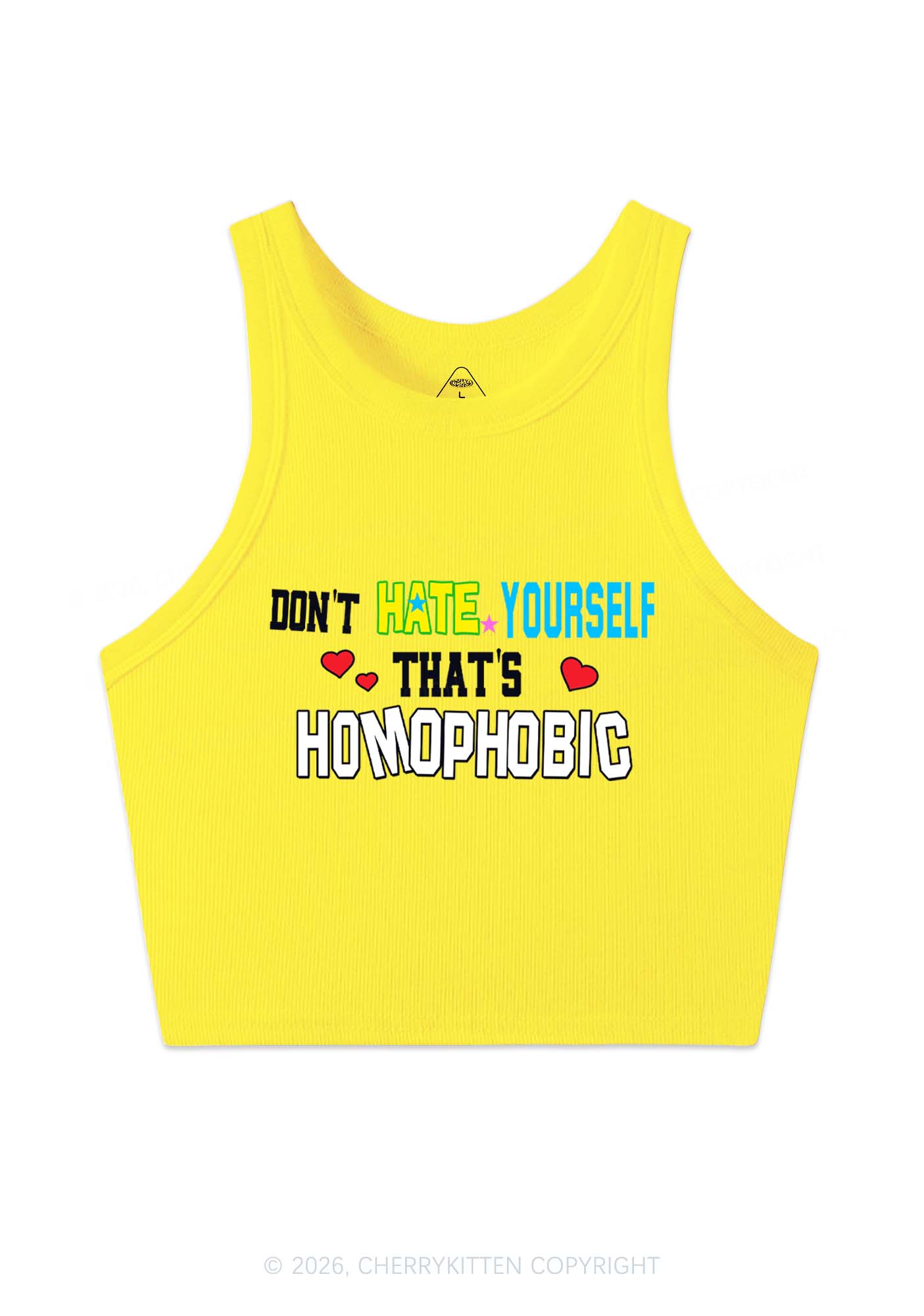 Hate Yourself Thats Homophobic Pride Y2K Crop Tank Top Cherrykitten