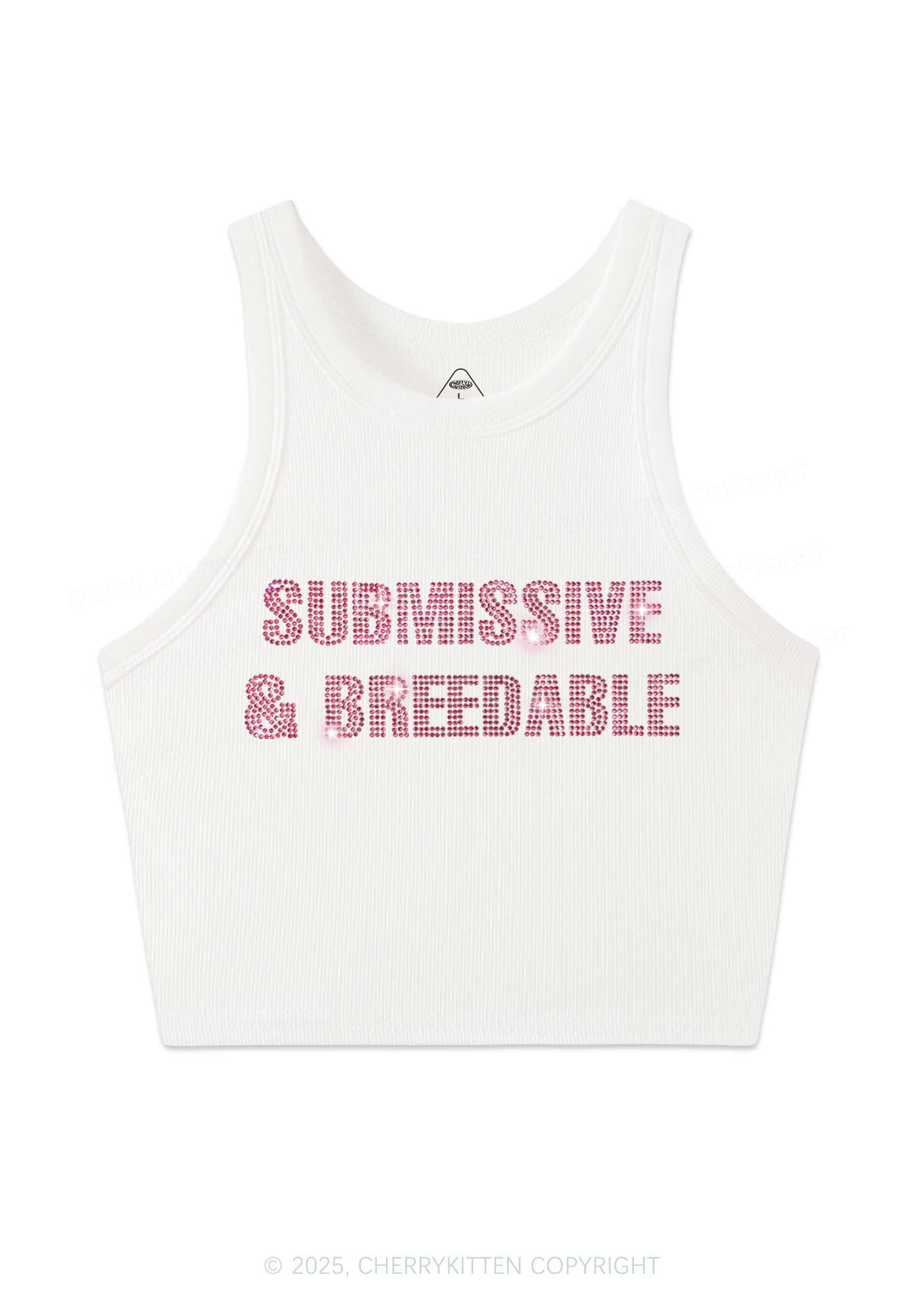 Rhinestone Submissive And Breedable Y2K Crop Tank Top Cherrykitten