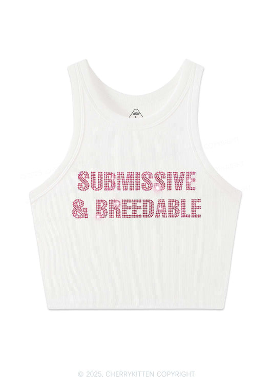 Rhinestone Submissive And Breedable Y2K Crop Tank Top Cherrykitten
