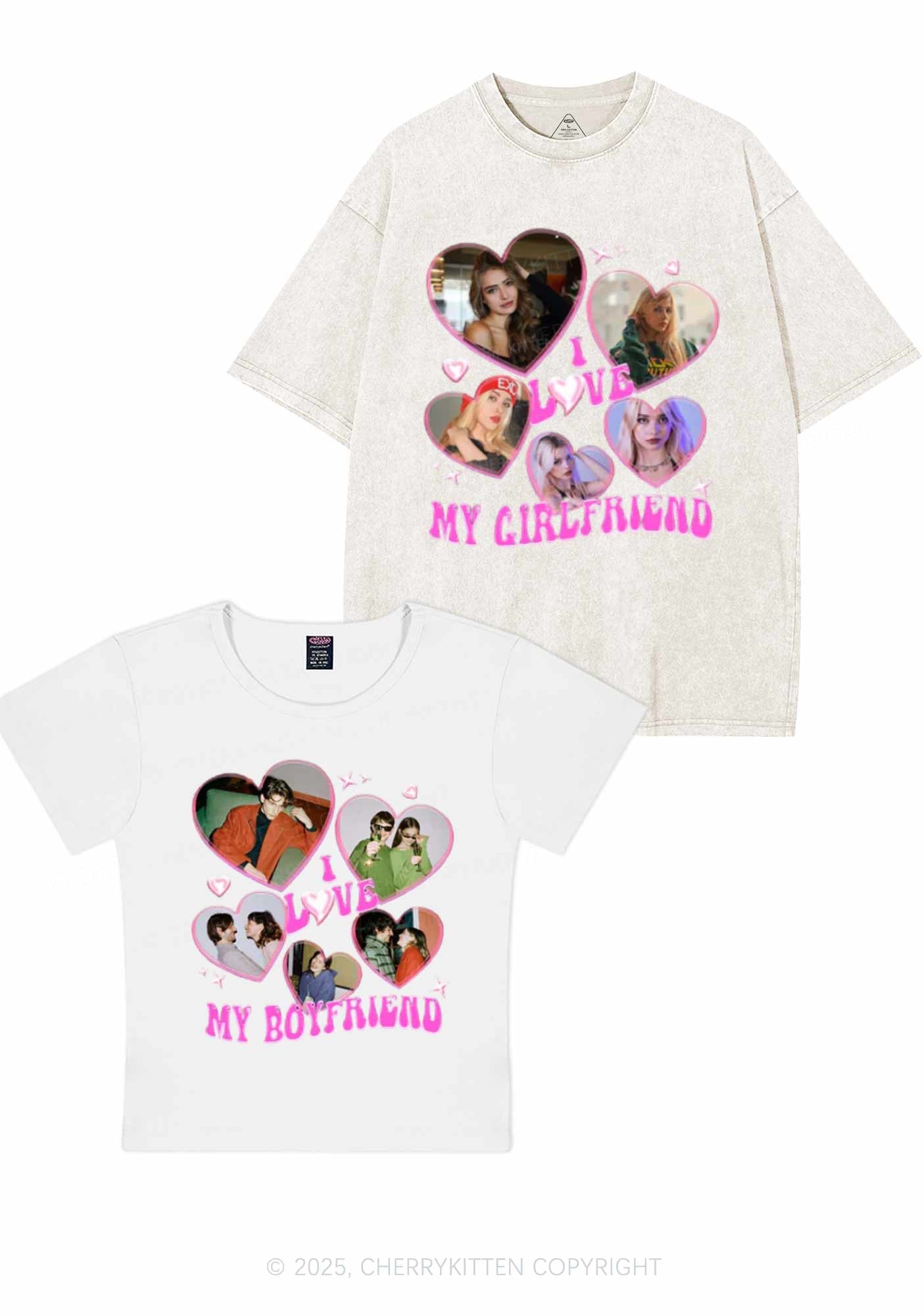 Custom My BF GF Photos Y2K Valentine's Day Couple Shirt Cherrykitten