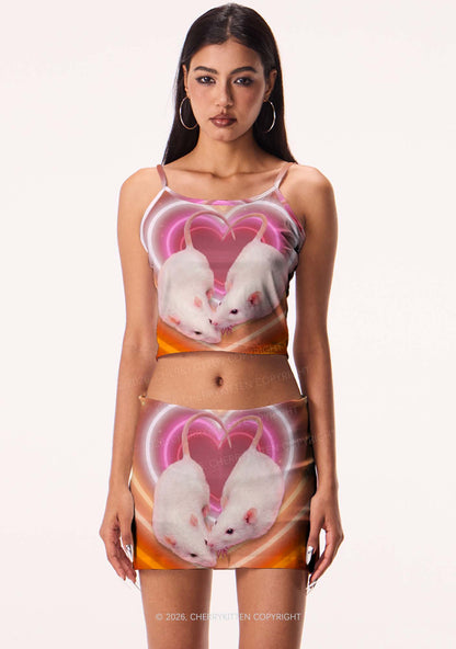 Lesbian Heart Rats Pride Y2K Print Cami Crop Top Cherrykitten