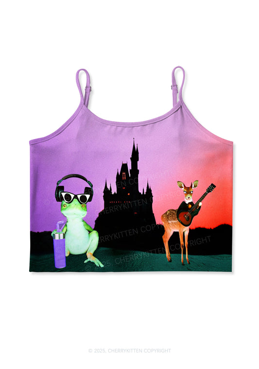 Frog Deer Castle Y2K Print Cami Crop Top Cherrykitten