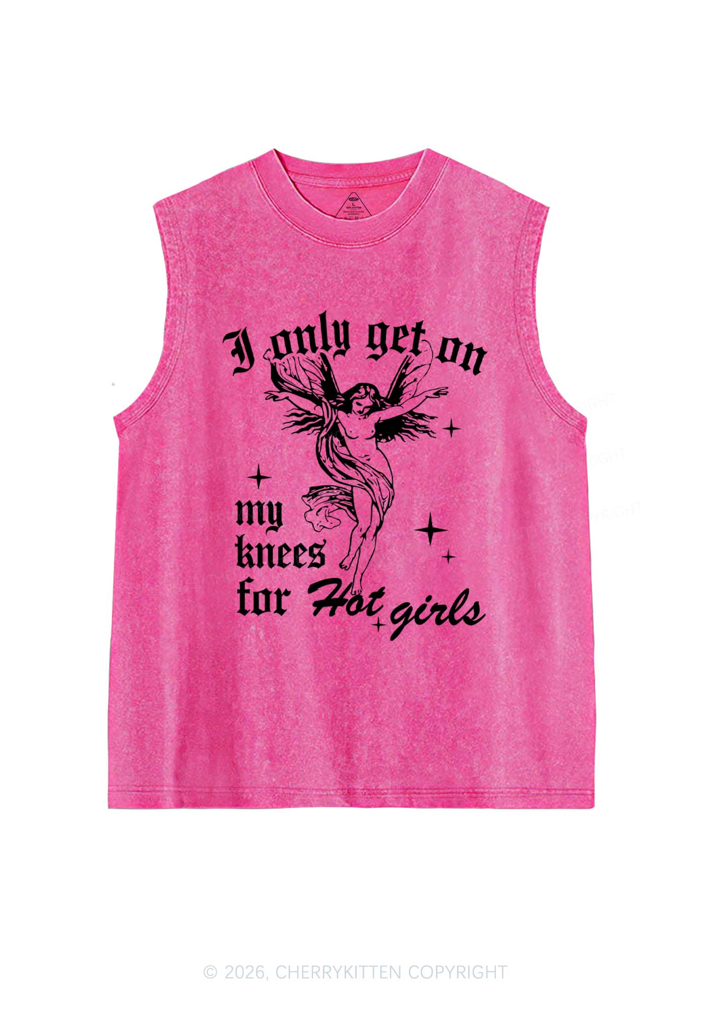 On My Knees For Hot Girls Pride Y2K Washed Muscle Tank Cherrykitten