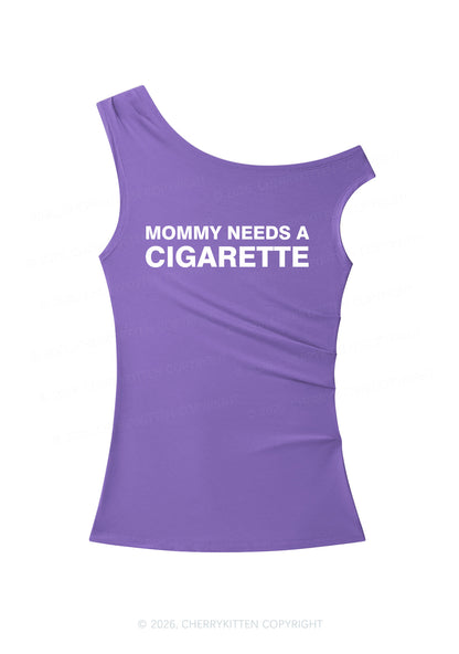 Mommy Needs A Cigarette Y2K Off Shoulder Tank Top Cherrykitten