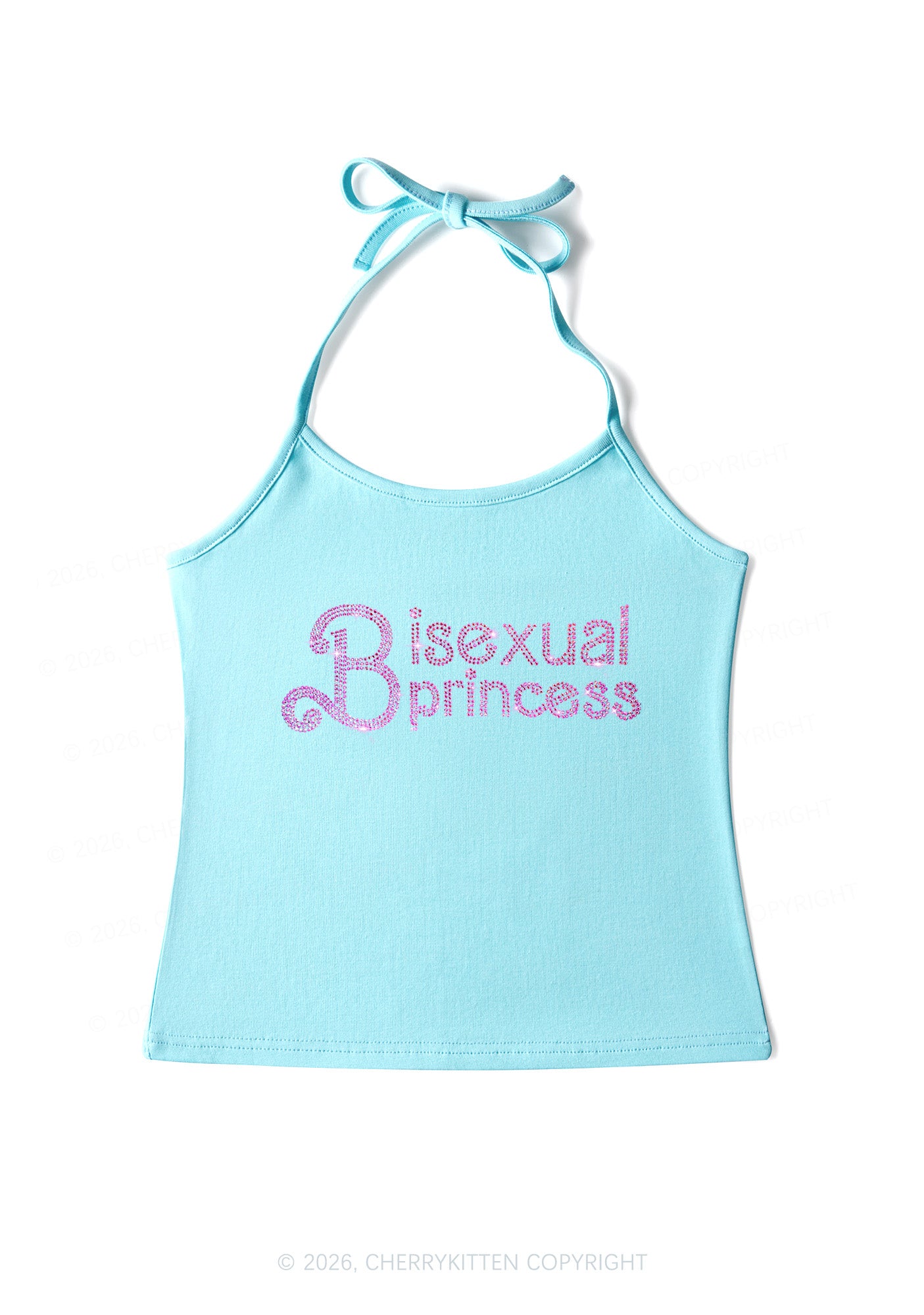 Rhinestone Bisexual Princess Pride Y2K Halter Neck Cami Cherrykitten