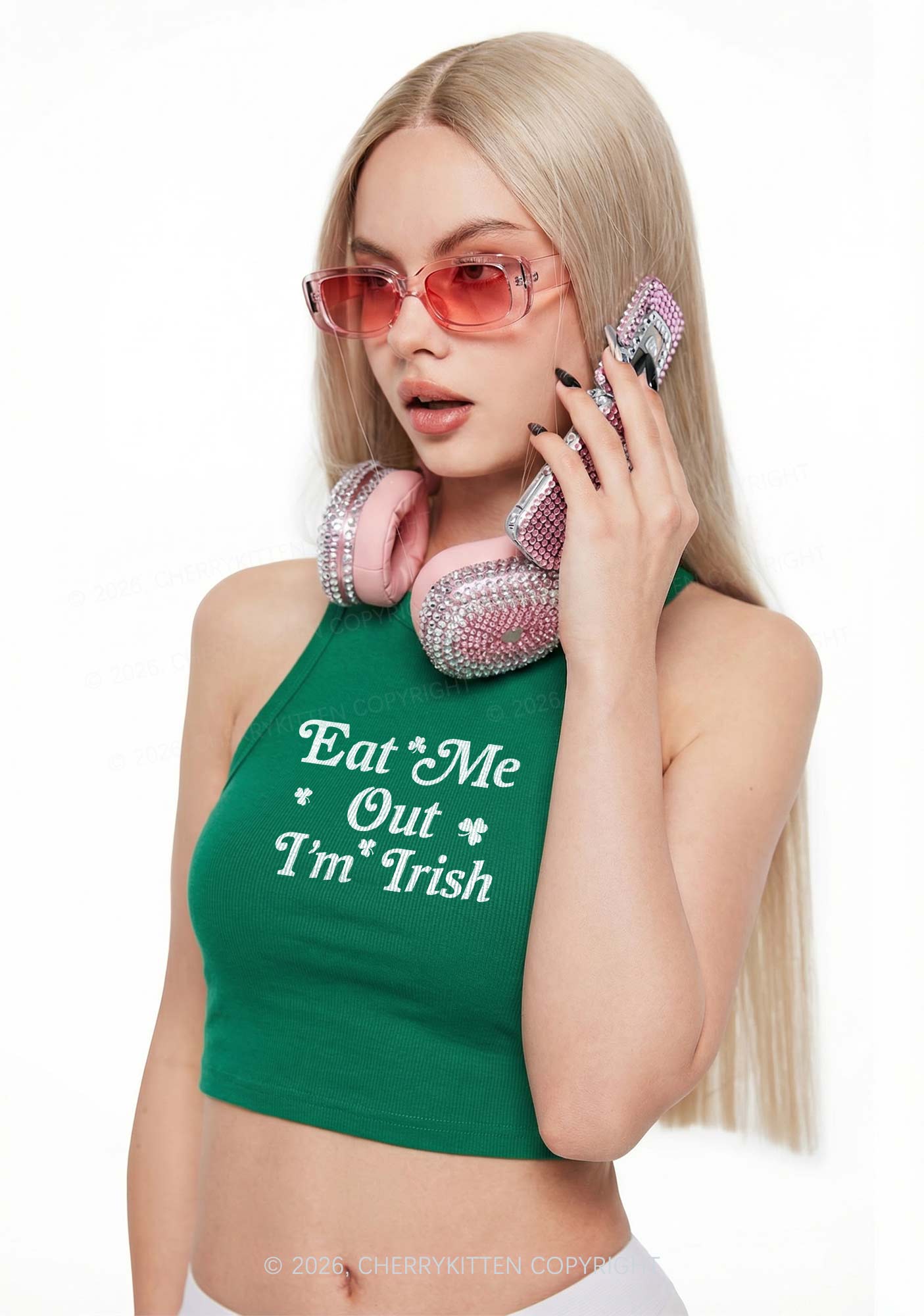 Eat Me Out Im Irish St Patricks Y2K Crop Tank Top Cherrykitten