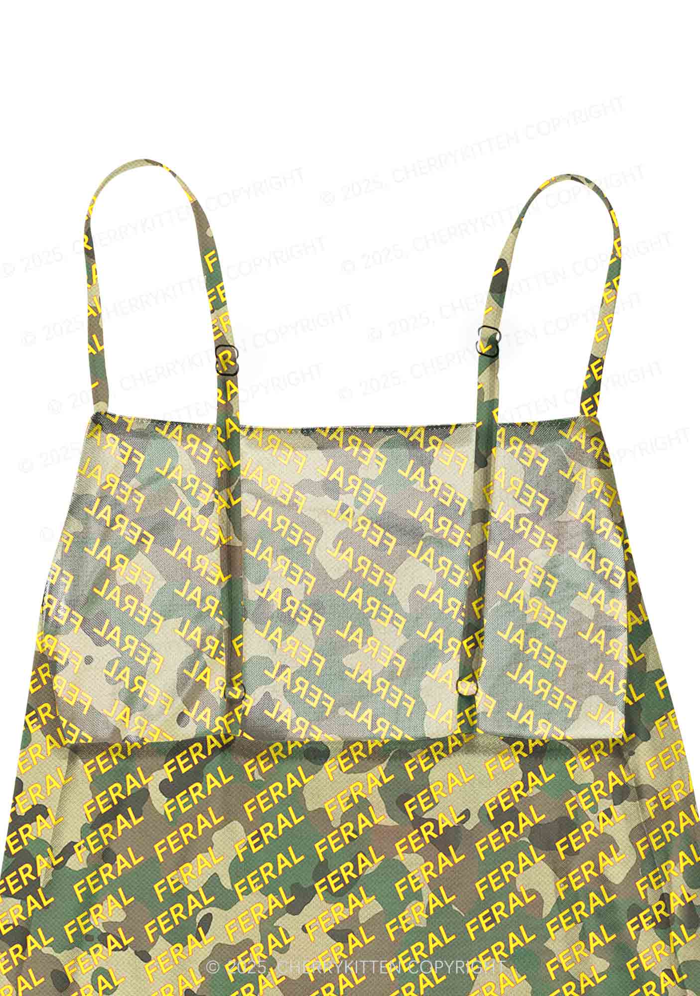 Wild Camouflage Feral Y2K Mesh Slip Dress With Scarf Set Cherrykitten