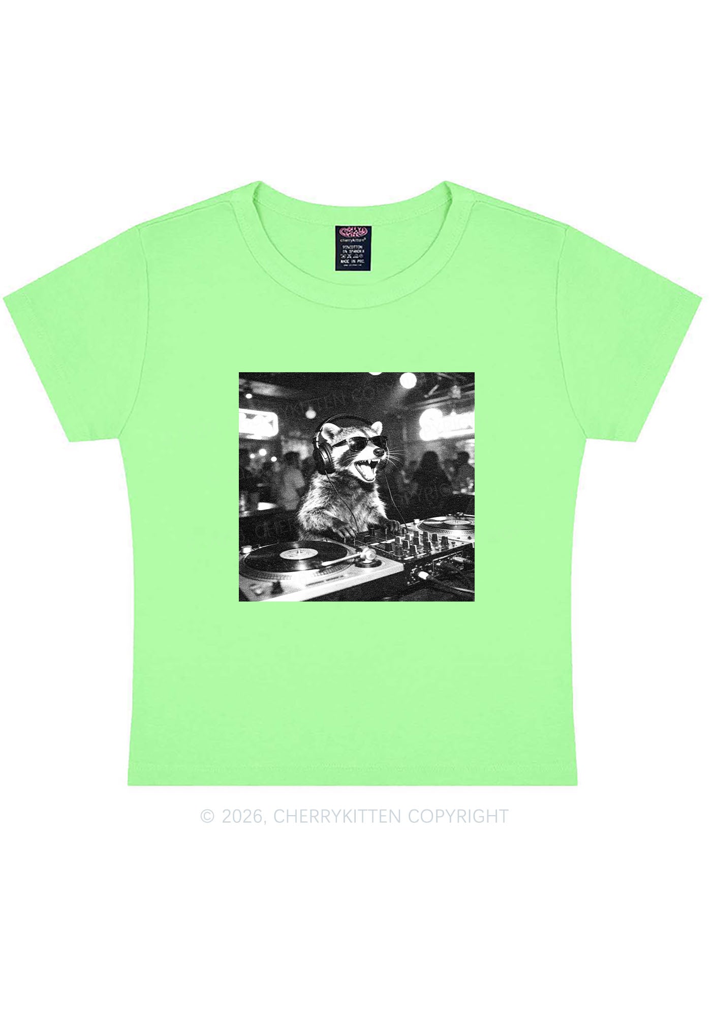 Vintage DJ Raccoon Y2K Baby Tee Cherrykitten