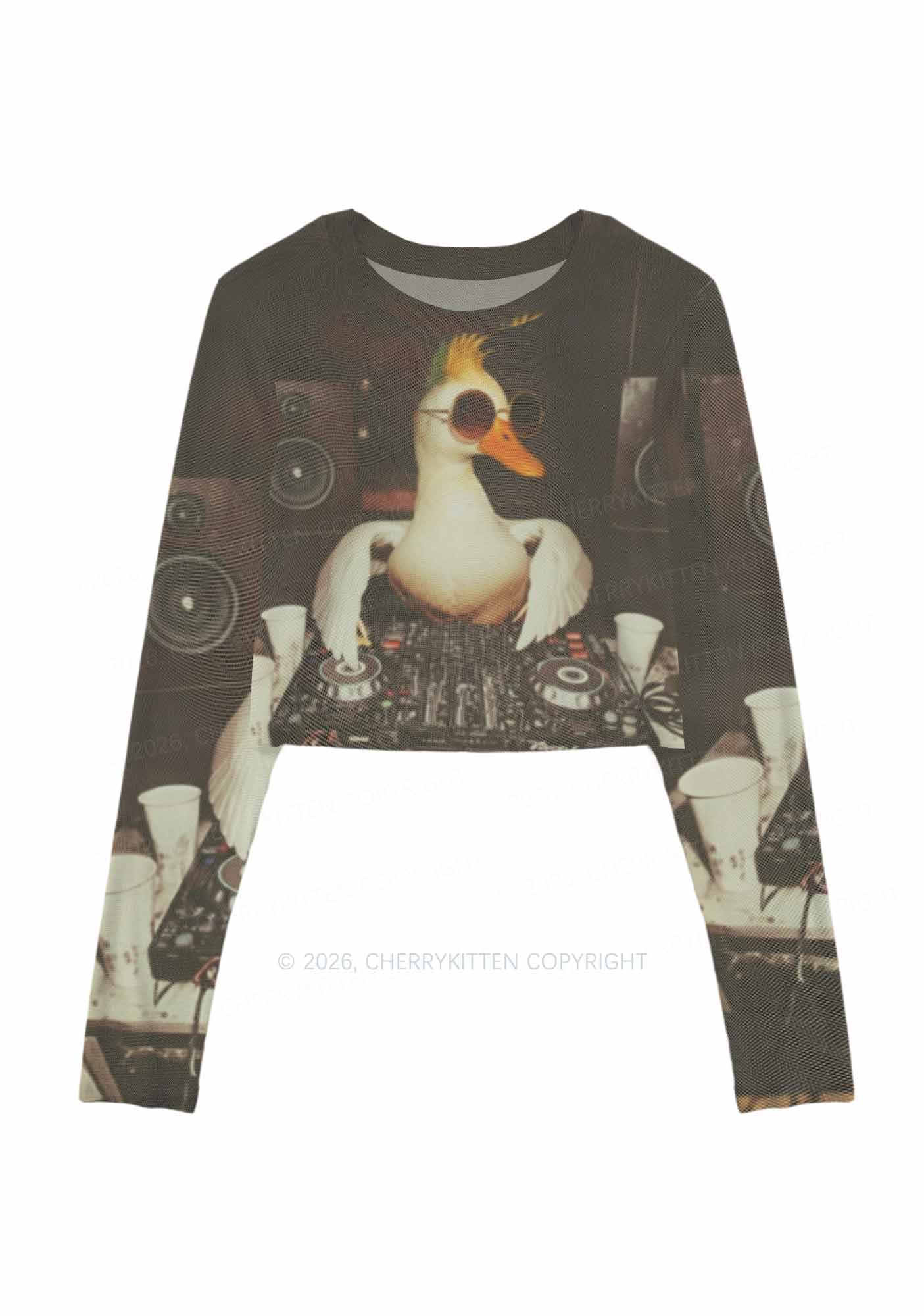 Sunglasses DJ Duck Y2K Mesh Long Sleeve Crop Top Cherrykitten