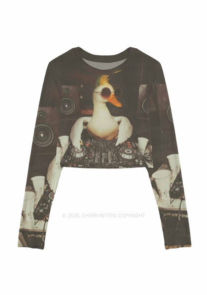 Sunglasses DJ Duck Y2K Mesh Long Sleeve Crop Top Cherrykitten