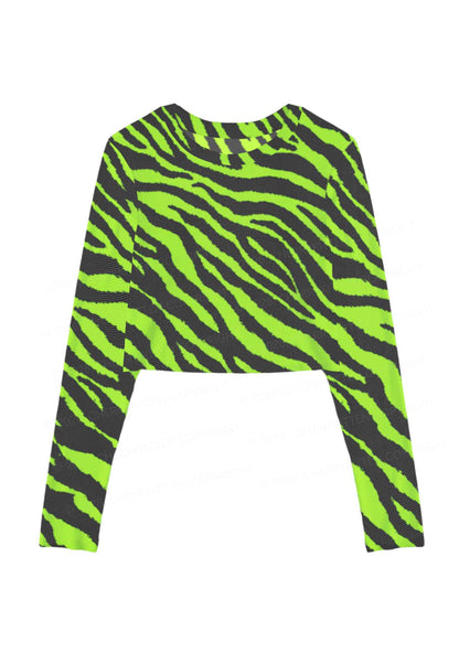 Green Zebra Y2K Mesh Long Sleeve Crop Top Cherrykitten