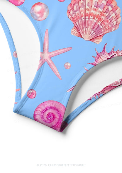 Pink Seashell Starfish Y2K Print Bikini Set Cherrykitten