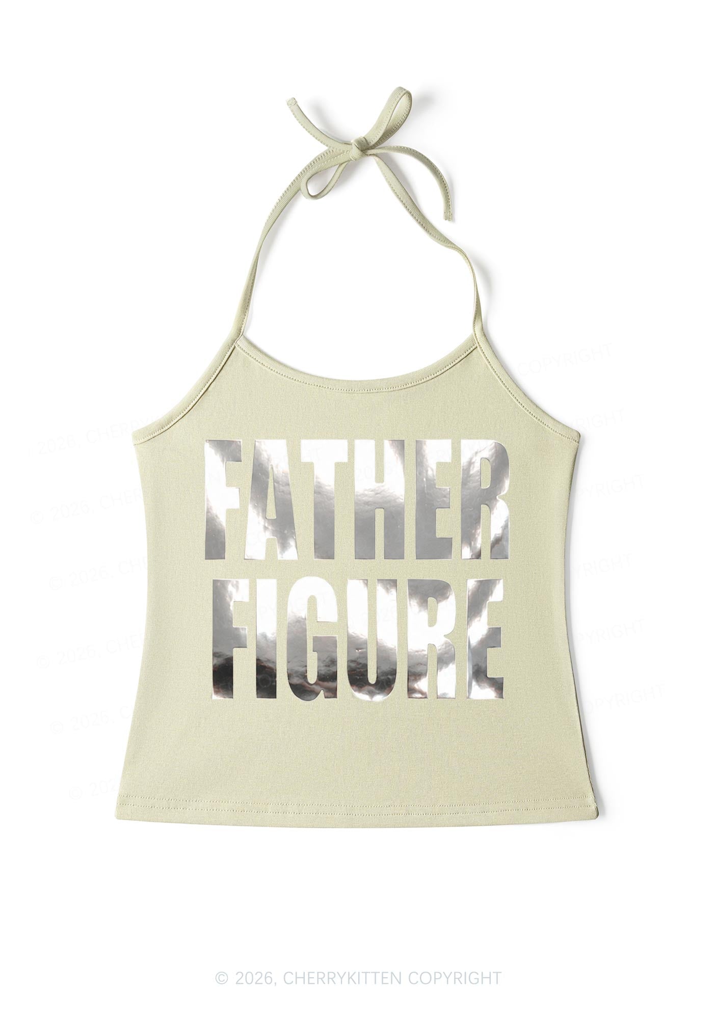 Father Figure Silver Foil Printed Y2K Halter Neck Cami Cherrykitten