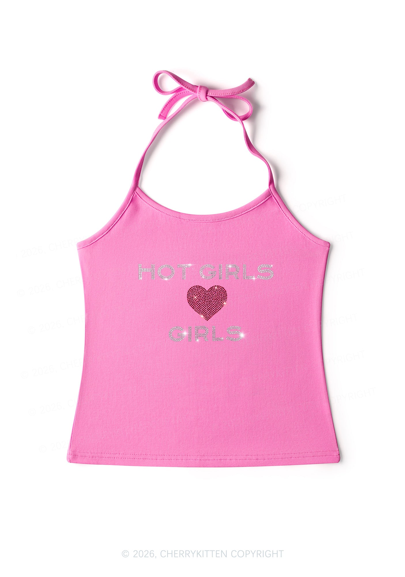 Rhinestone Hot Girls Love Girls Pride Y2K Halter Neck Cami Cherrykitten