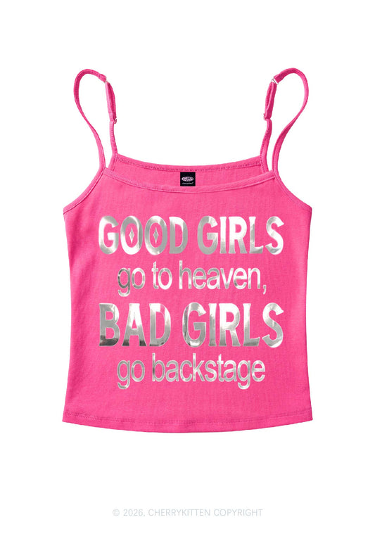 Bad Girls Go Backstage Silver Foil Printed Y2K Spaghetti Strap Cami Cherrykitten