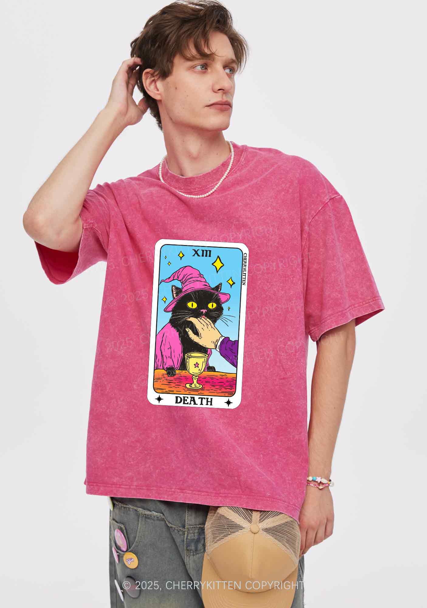 Halloween Death Black Cat Y2K Shirts Washed Tee Cherrykitten