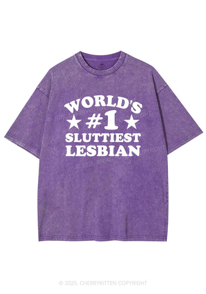 Worlds First Slxttiest Lesbian Pride Y2K Shirts Washed Tee Cherrykitten