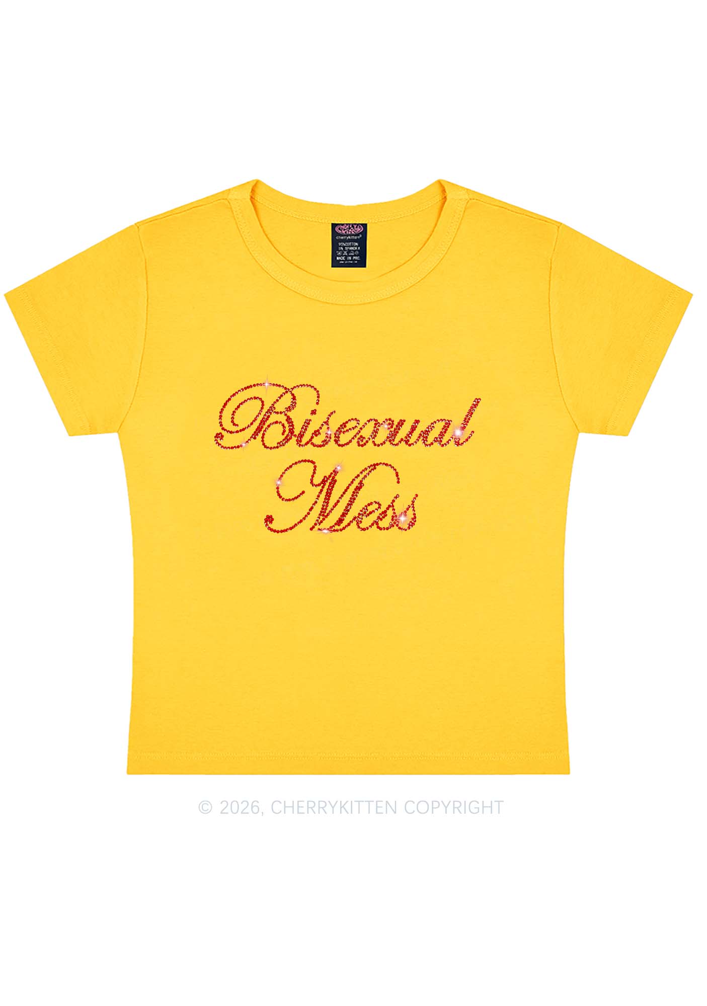 Rhinestone Bisexual Mess Pride Y2K Baby Tee Cherrykitten
