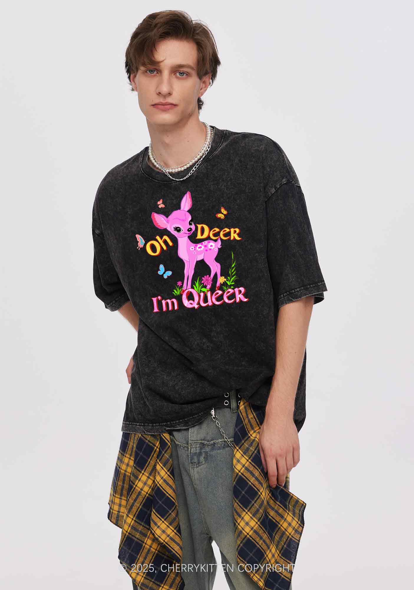 Oh Deer Im Queer Pride Y2K Shirts Washed Tee Cherrykitten