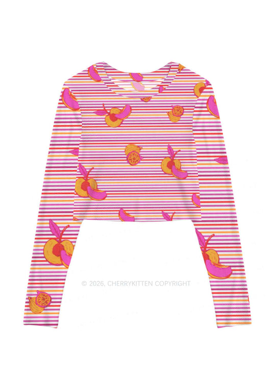 Peachy Lesbian Stripe Pride Y2K Mesh Long Sleeve Crop Top Cherrykitten