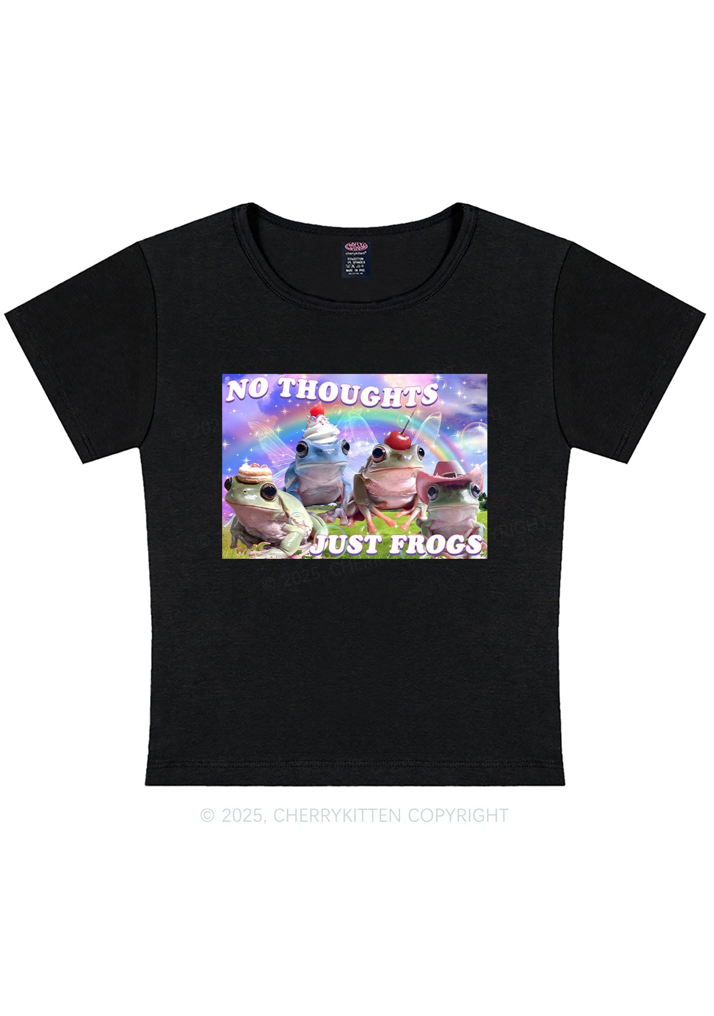 No Thoughts Just Frogs Y2K Baby Tee Cherrykitten