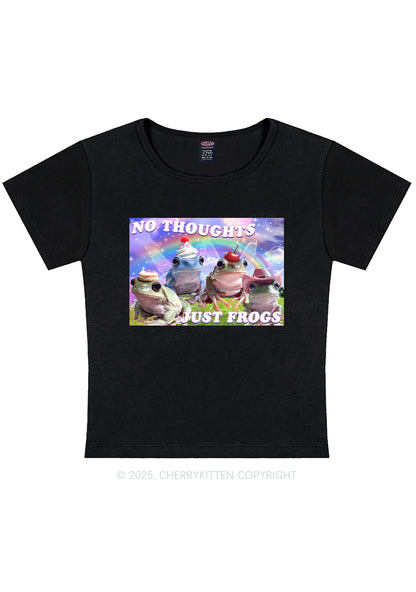 No Thoughts Just Frogs Y2K Baby Tee Cherrykitten
