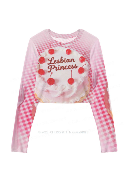 Blush Lesbian Princess Cake Pride Y2K Mesh Long Sleeve Crop Top Cherrykitten