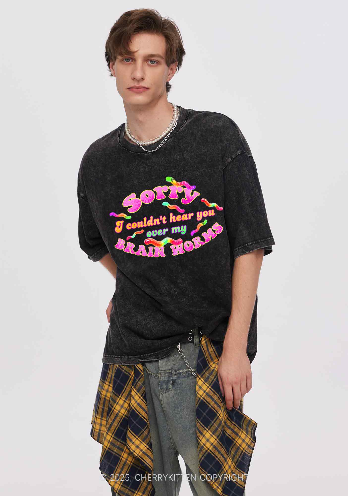 Brain Worms Y2K Shirts Washed Tee Cherrykitten