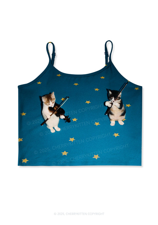 Kitten Violinist Y2K Print Cami Crop Top Cherrykitten