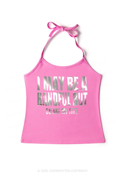 I May Be Handful Silver Foil Printed Y2K Halter Neck Cami Cherrykitten