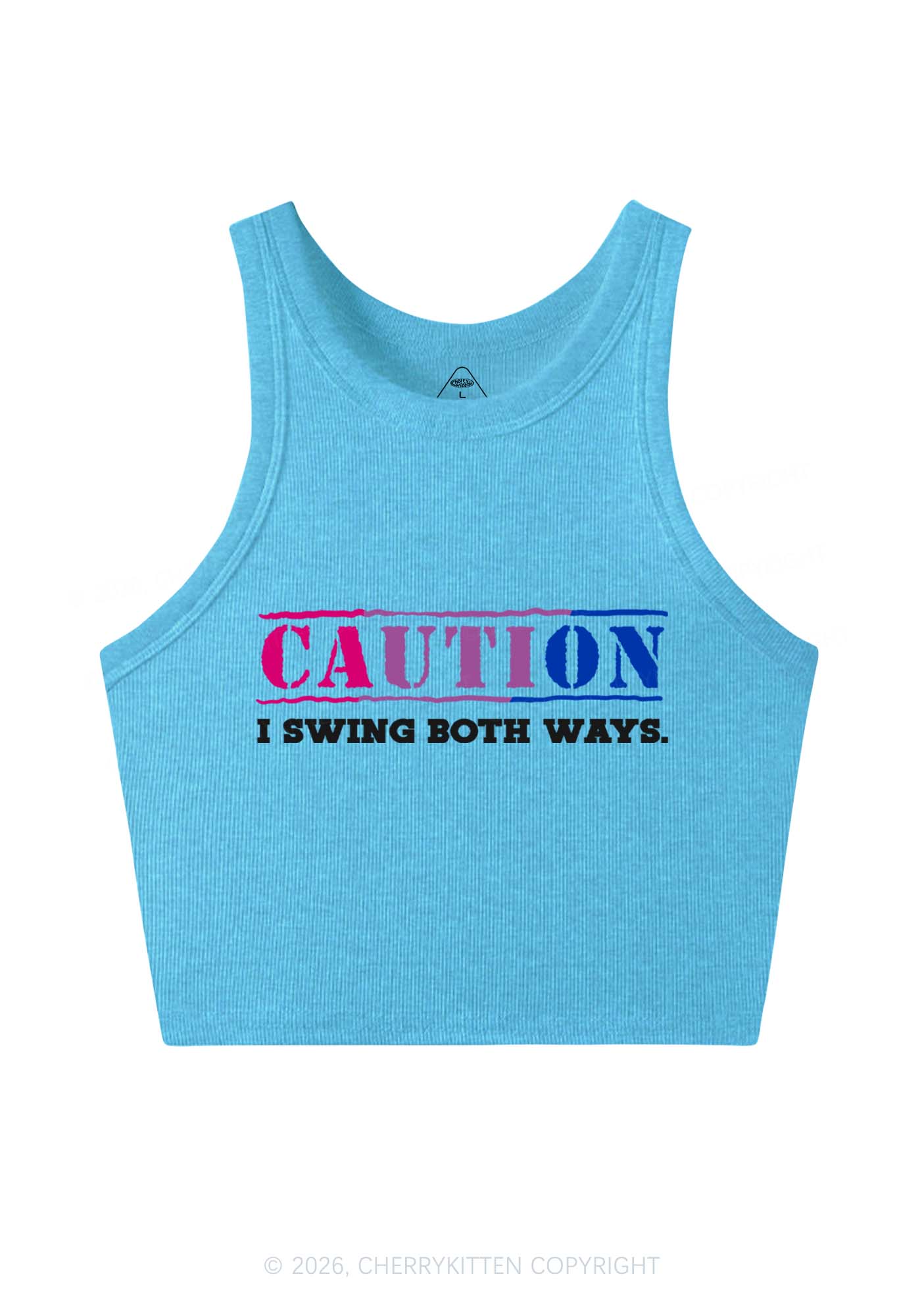 Caution I Swing Both Ways Pride Y2K Crop Tank Top Cherrykitten